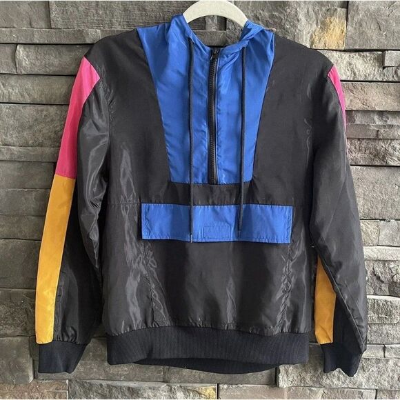 NX3 Windbreaker Pullover Jacket Black With Colorblock Child Large - Picture 1 of 4